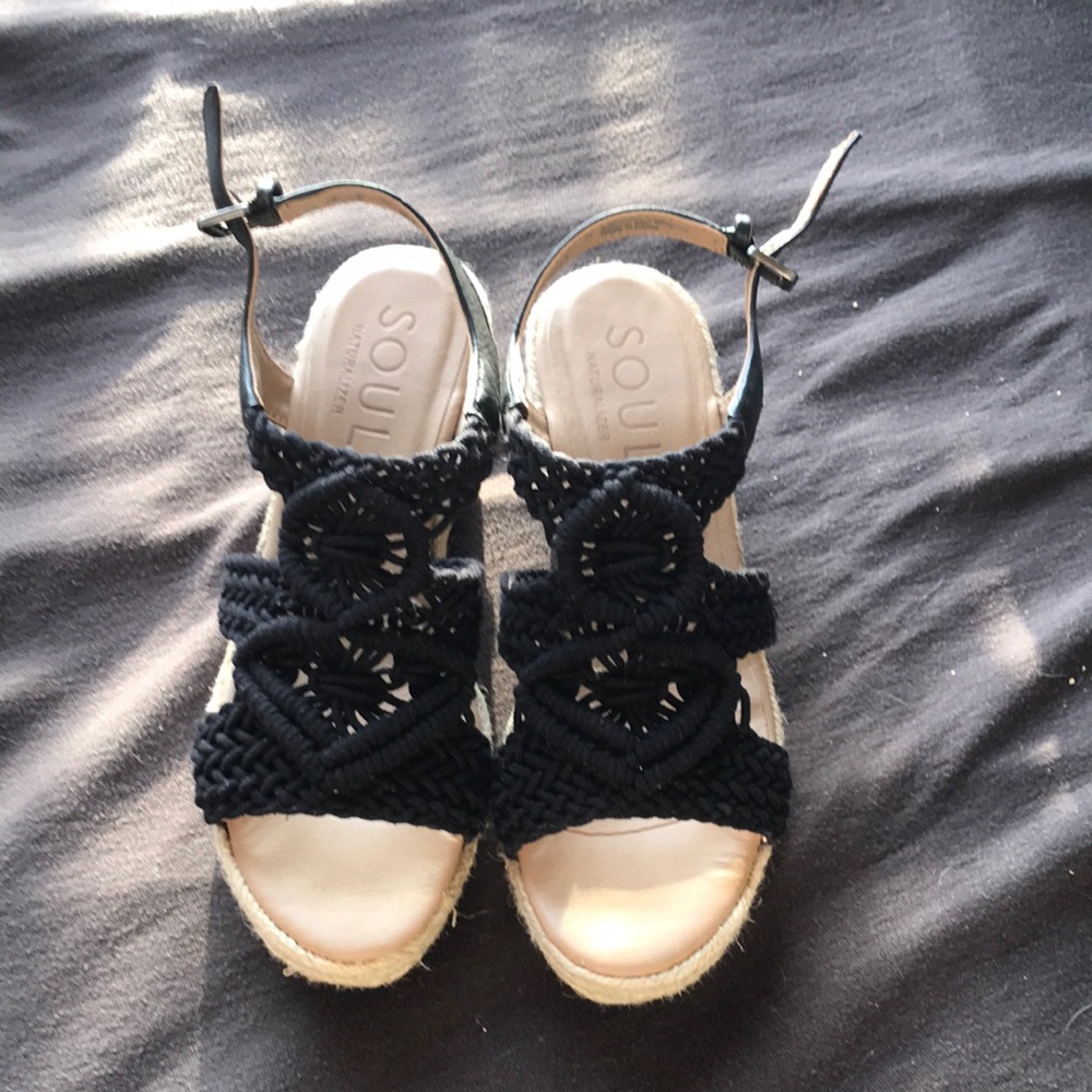 Soul Naturalizer Black Macrame Wedges with Ankle Strap